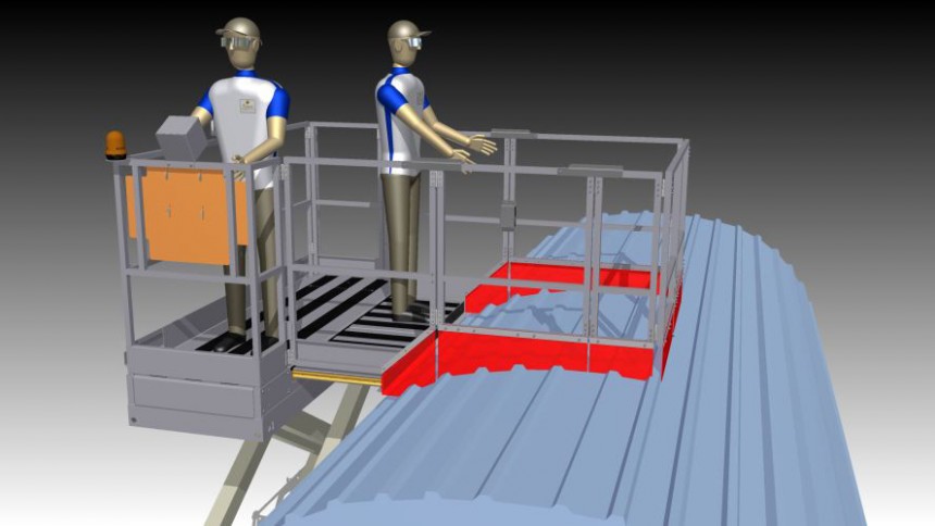 Plateforme élévatrice travaux sécurisés en toiture de train ou métro